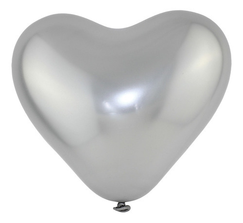 Balão De Coração Cromado 6 Polegadas 25 Unid - Artlatex Cor Prata