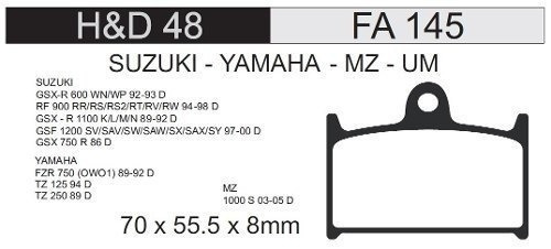 Pastilla Freno Fa 145 Hd48