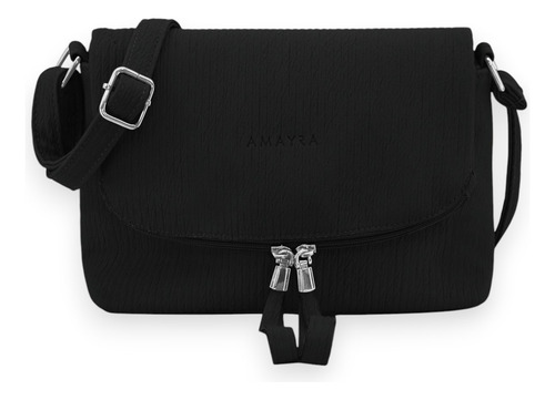 Cartera Morral Bandolera Amayra, Bolso Con Cierre Y Estilo Negro 28x18x7