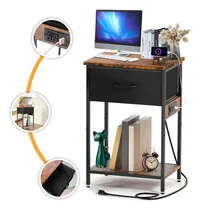 Comprar Buro De Noche Para Dormitorio, Estación De Carga Y Cajón De Almacenamiento, Buro De Noche Para Dormitorio Con Puerto Usb Y Toma De Corriente, Cajón De Tela Para Mesita De Noche Para Dormitorio\u002Fnegro