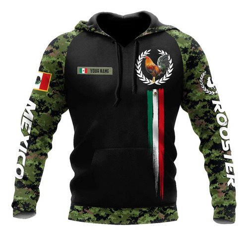 Sudadera Con Capucha Personalizada Gallo Bandera Mexicana Ca