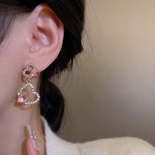 Aretes De Corazón Pendientes Dorados Brillantes Largo Mujer