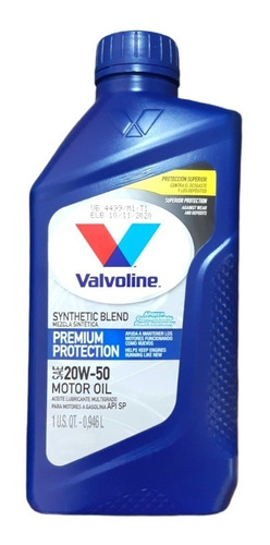 Aceite Valvoline 20w50 Semi-sintético.