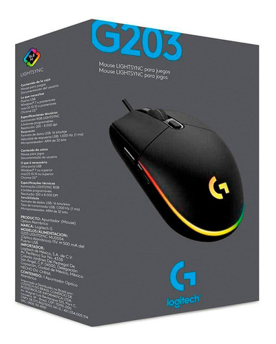 Mouse Gamer Logitech G203 Lightsyn Optical 800 Dpi Rgb Negro