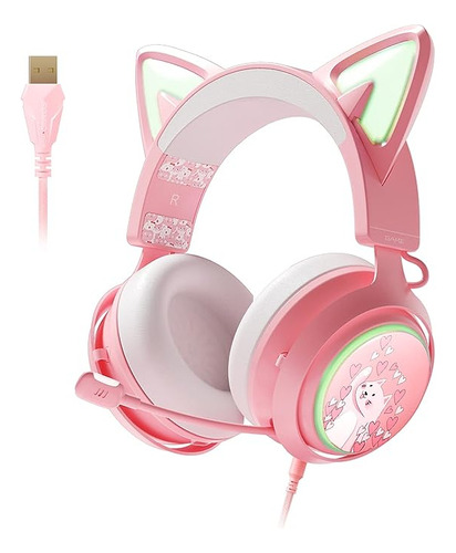 Auriculares Con Orejas Gato Auriculares Rosados Para Juegos