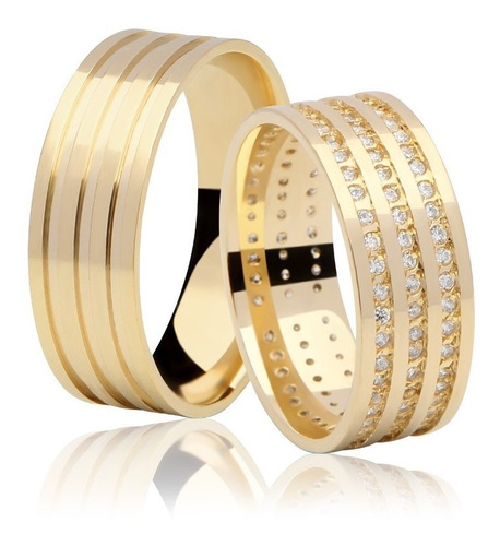 Par De Aliança De Luxo Em Ouro 18k Com Diamantes Belíssima
