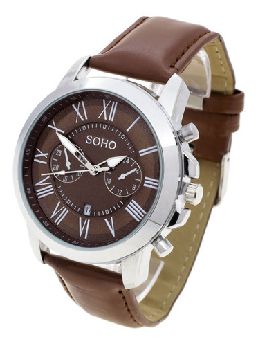 Reloj Soho Hombre Ch456 - Malla Simil Cuero Fecha Metal