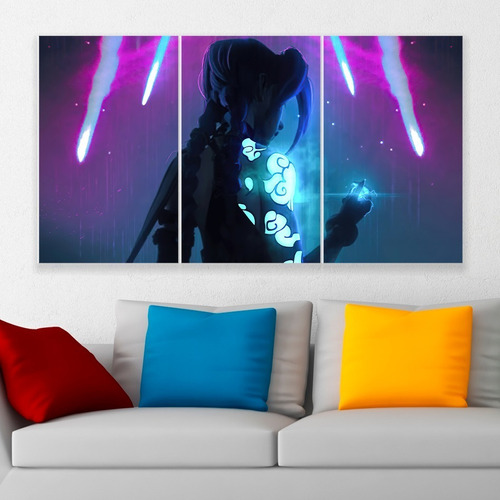 Cuadro Triptico Arcane Serie Jinx Neon Personalizado Art 