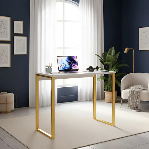 Escrivaninha industrial Jomátri Móveis AM90 aço cor dourado e branco