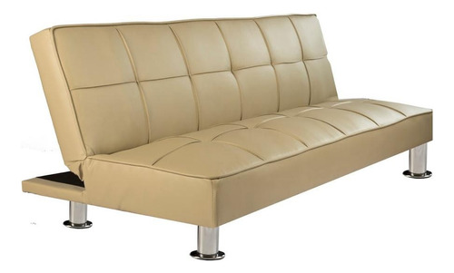 Futon Owen Cuero Sintetico Y Cromo Sillon Cama Outlet