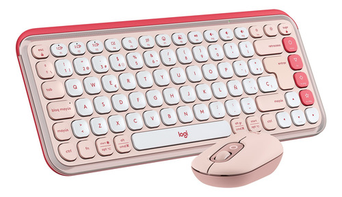 Kit De Teclado Y Mouse Pop Icon + Mousepad Logitech Rosado
