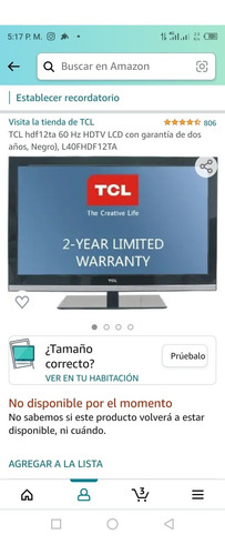 Imagen 1 de 5 de Televisor Tv Marca Tcl Usado 40 Pulgadas