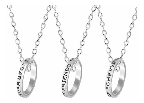 Set 3 Collares Anillos Mejores Amigos Por Siempre Bff Color Plateado Liso
