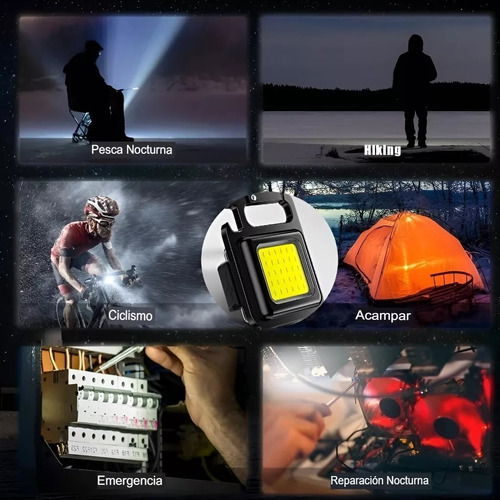 Linterna Led Cob Llavero Gancho Portátil Recargable Potente