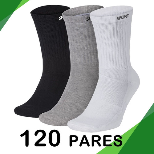 Imagem 1 de 7 de Kit 120 Pares Meias Cano Longo Sport