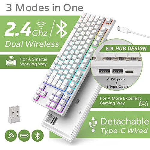 Teclado Mecánico Inalámbrico Rk87, Tkl Del 75%, Inter...