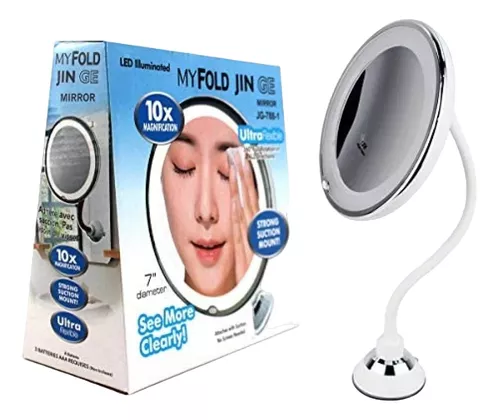 Maquillaje Espejo De Aumento 10x Con Luz LED Cuello Ultra Flexible Succion  360°