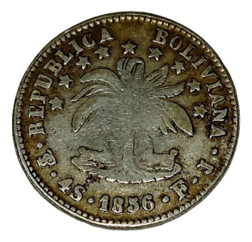 Moneda De Bolivia 4 Soles Plata 1856 F J Km123.2 Vf+ (Usado)