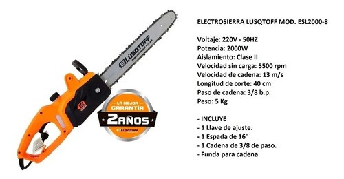 Electrosierra Motosierra Lusqtoff 2000w 40cm 0,5l Funda 220v