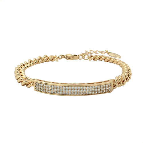 Pulsera Placa Unisex Cubana Swarovski Oro Laminado Moderna