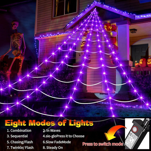 Tela De Araña Gigante Con 200 Luces Led Moradas 5m