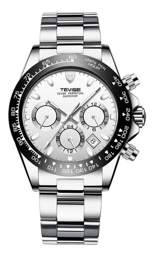 Reloj pulsera Tevise T822A con correa de acero inoxidable color plateado - bisel negro