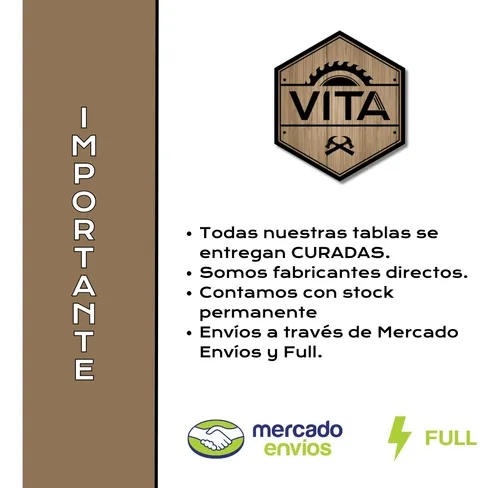 Tabla Mango Corrido Rectangular 40x18 Cm Madera Eucalipto