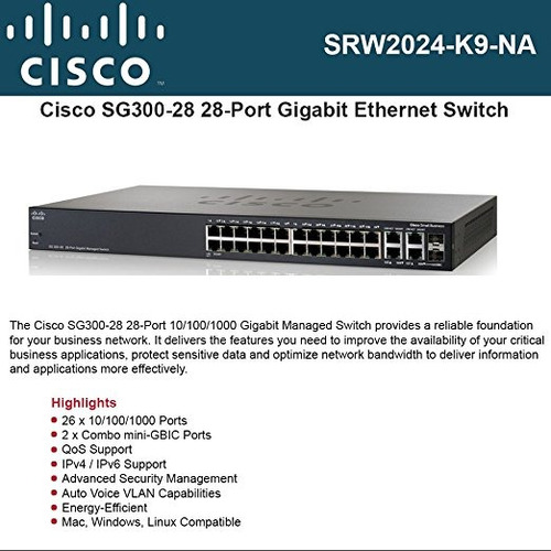 Cisco Sg300-28 28-port Gigabit Switch Gestionable (f)