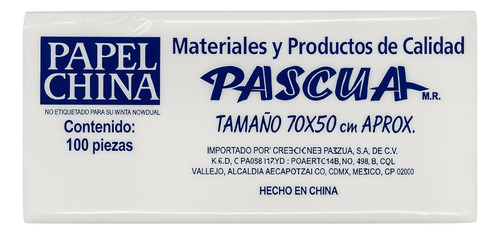 Papel China Paquete De Un Solo Color 100 Piezas Pascua Color Blanco