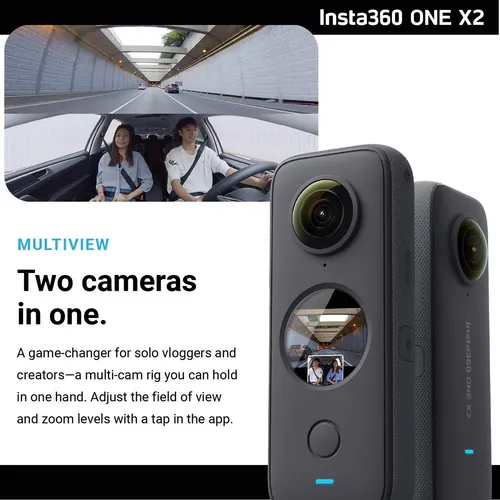 Insta360 One X2 360 Cámara Con Visualización Táctil - 5.7k30 360 Video, Modo De Cámara Frontal Constante, Foto De 18mp 360 + Instapano | El Paquete Incluye Adaptador De Montaje Para Gopro Ecosystem Y