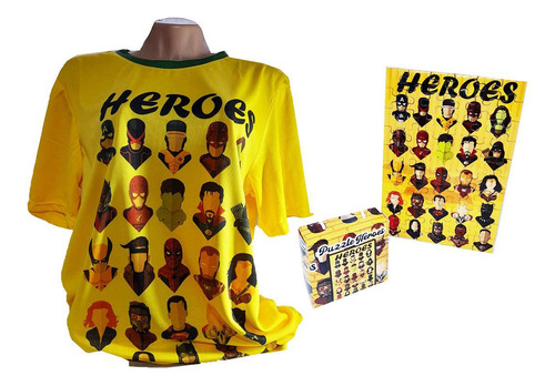 Quebra-cabeça Puzzle Heroes 60 Peças + Camisa Heroes Dry Fit
