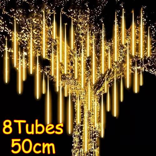 Luz De Lluvia De Meteoritos Navideños 50 Cm 8 Tubos, Blanco