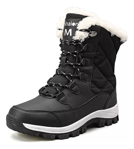 Botas Femininas De Neve Com Forro De Pelúcia, À Prova D'água
