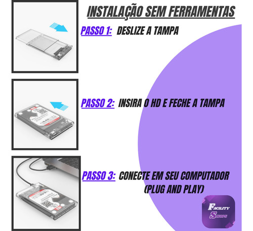 Case Para Hd Slim Externo Usb 3.0 Computador Facility Shops Ssd Hdd Sata 2.5 Notebook Pc Ps4 Transparente
