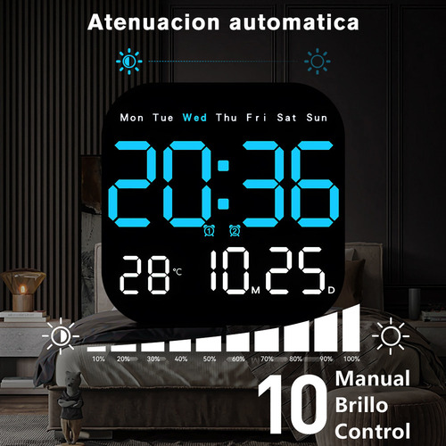 A Reloj De Pared Digital Con Termómetro, Alarmas Y.