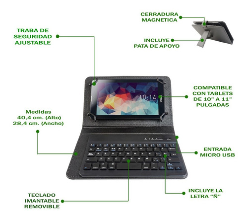 Imagen 3 de 7 de Funda Teclado Bluetooth Universal Tablet 10 11 Pulgada Pcreg