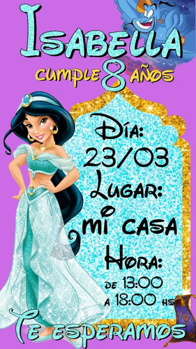 Invitación Digital Cumpleaños Princesa Jazmín Aladdín