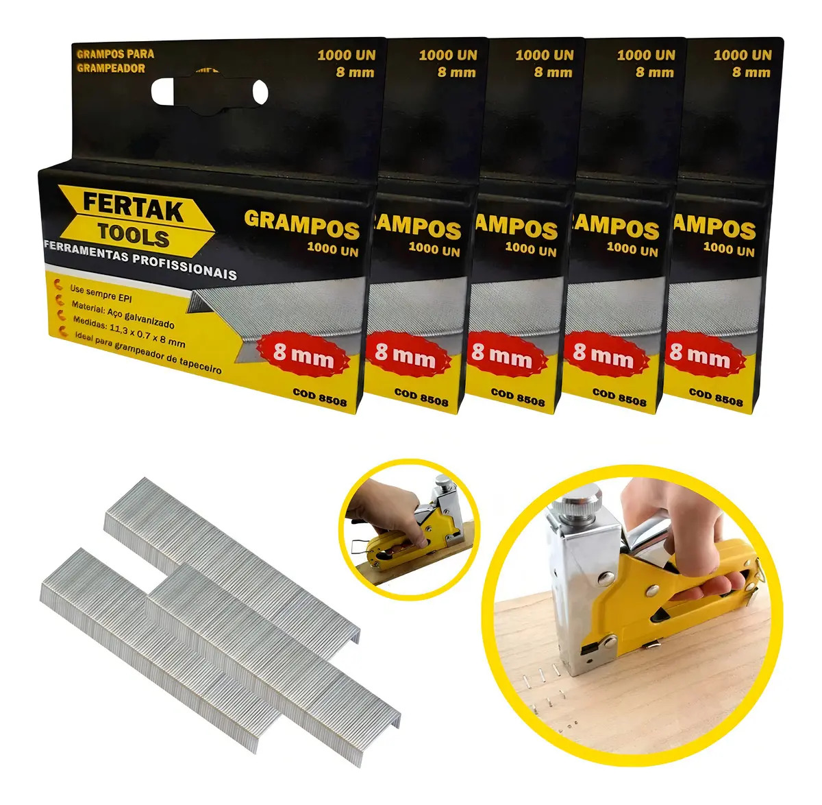 Grampo Fertak Aço Galvanizado para Grampeador Tapeceiro 5000 Un 6mm 8mm