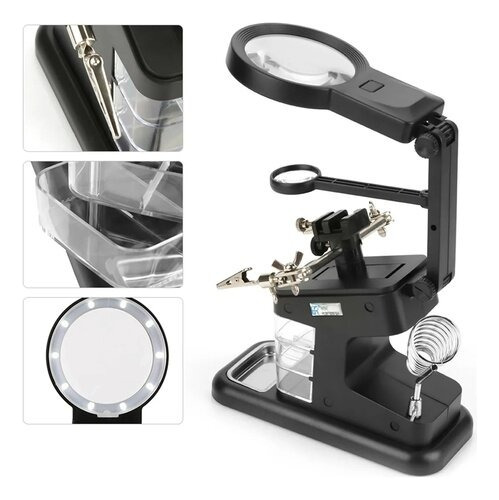 Soporte Para Soldador Con Lupa Y Led De 3 Cajones