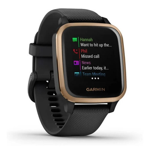 Imagen 2 de 5 de Smartwatch Garmin Venu Venu Sq - Music Edition 1.3" caja 40mm de polímero reforzado con fibra black, malla black de silicona y bisel rose gold de aluminio anodizado