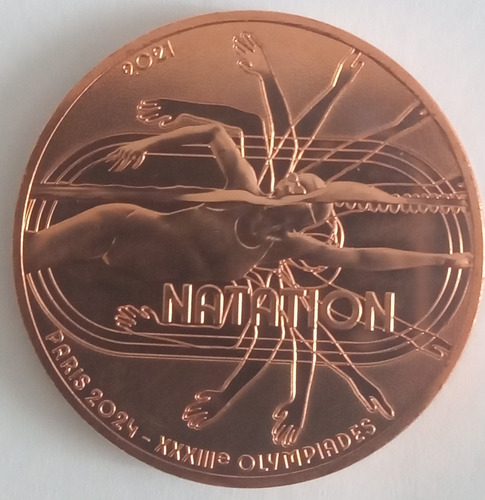 Moeda Olimpiadas Paris 2024 - 1/4 Euro - Natação - Fc (Usado)