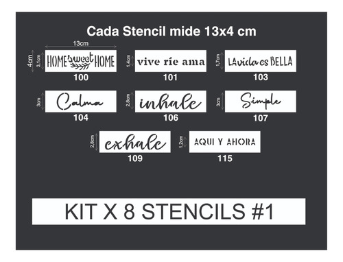 Kit X 8 Stencil Palabras Positivas 13x4cm Noreste Ideas