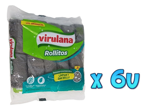6 Pack De 10 Rollitos De Esponja Lana De Acero Virulana