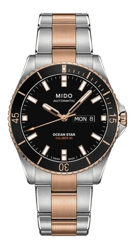 Reloj Mido M026.430.22.051.00 Ocean Star Automatic Captain Strap, color acero, oro rosa, bisel, color negro, color de fondo negro