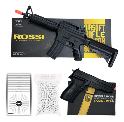 Kit Rifle M4a1 Cqb +pistola P226 Airsoft Rossi Spring