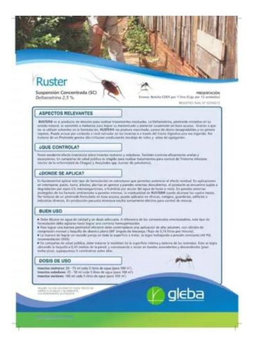 Ruster Insecticida Cucarachas Moscas Deltametrina X 1lt