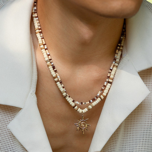 Juego De 2 Collares De Perlas De Madera De Cáscara De Coco C