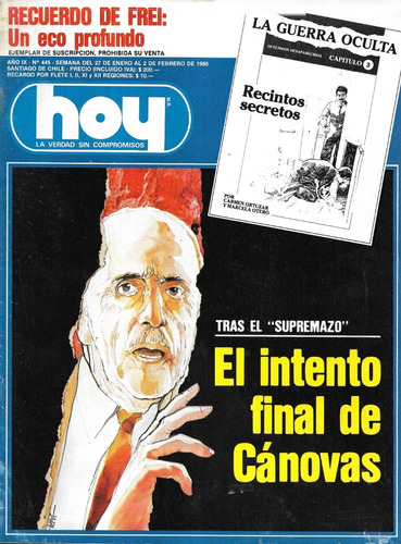Revista Hoy N° 445 / 27 Enero A 2 Febrero 1986 / Cánovas