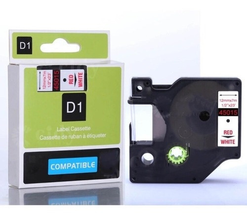 Fita Rotulador Dymo Branca 12mm Vermelha D1 45015 Compativel Cor Branco