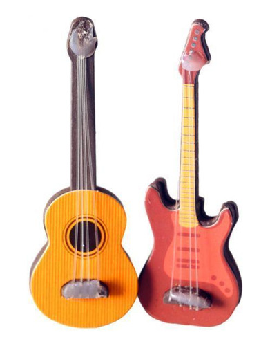 2 Casa De Muñecas En Miniatura Guitarra Mini Modelo Juego